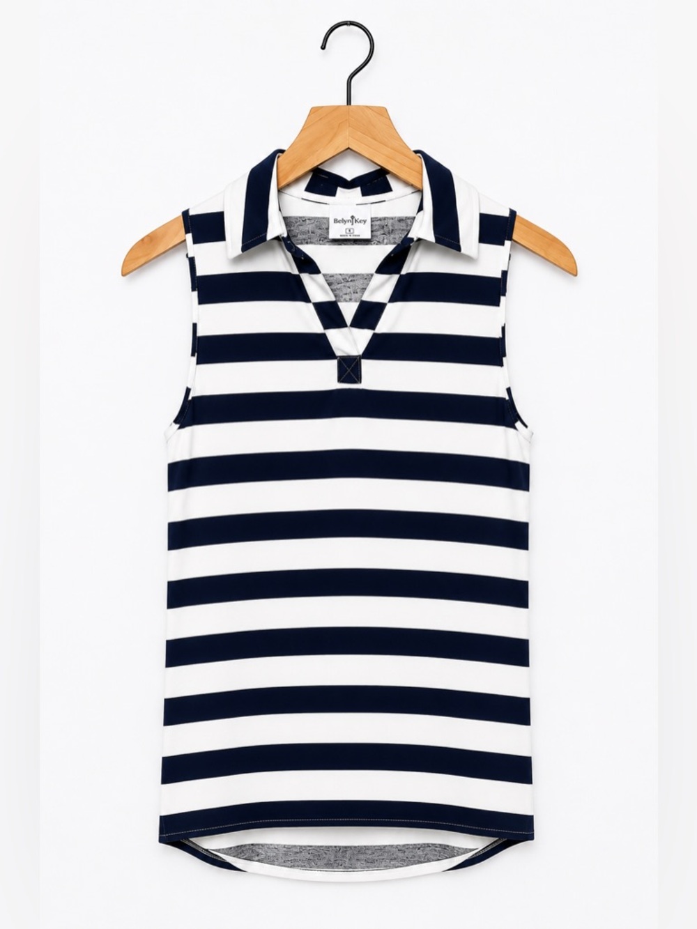 Belyn Key Navy and White Striped Sleeveless Polo Tank (296)